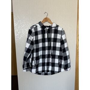 44 Degrees North Buffalo Plaid Flannel Shirt Jacket XL Black White